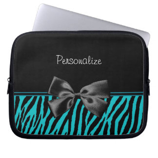 Protection Pour Ordinateur Portable Copie noire et turquoise à la mode de zèbre avec
