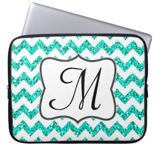 Protection Pour Ordinateur Portable Coque portable moderne Turquoise Chevron Monogram 