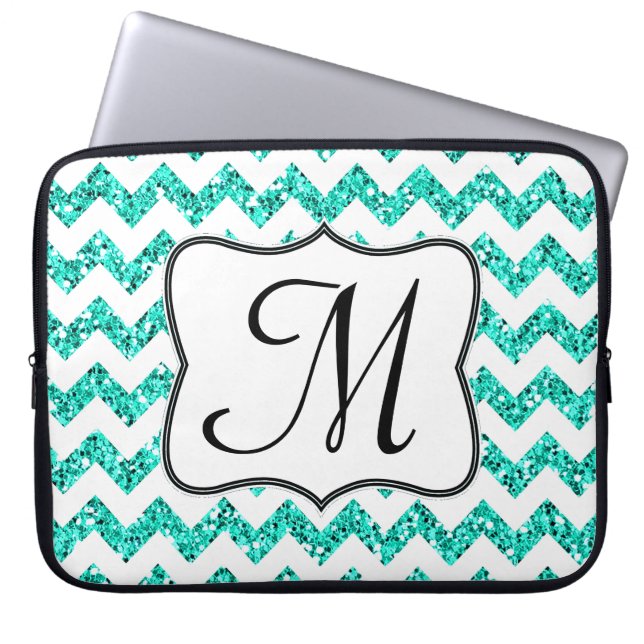 Protection Pour Ordinateur Portable Coque portable moderne Turquoise Chevron Monogram  (Devant)