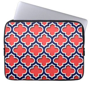 Protection Pour Ordinateur Portable Corail Rouge, Marine Blanc Quatrefoil Marocain #5D