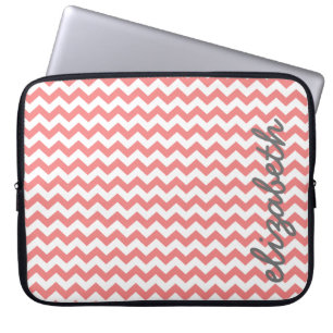 Protection Pour Ordinateur Portable Coral et Grey Chevron Motif avec grand nom
