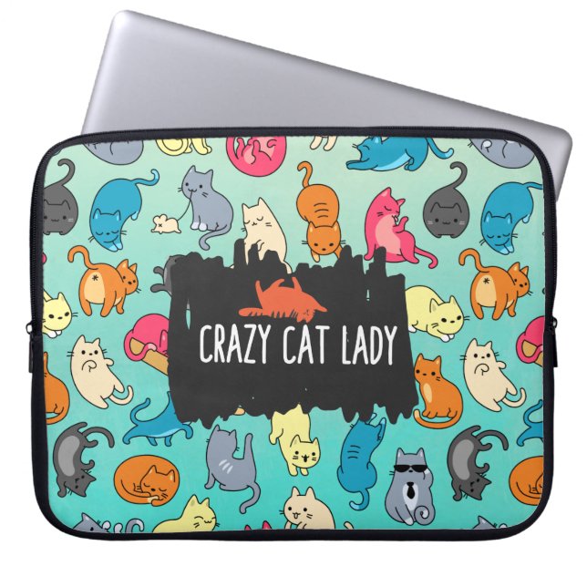 Protection Pour Ordinateur Portable Crazy Cat Lady Cute et Playay Cat Motif (Devant)