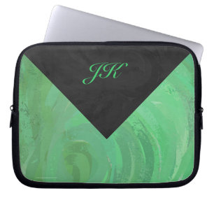 Protection Pour Ordinateur Portable Crème d'émeraude et monogramme noir