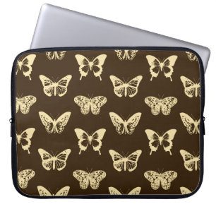 Protection Pour Ordinateur Portable Croquis de papillon, beige sur chocolat