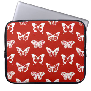 Protection Pour Ordinateur Portable Croquis papillon, rouge et blanc foncé