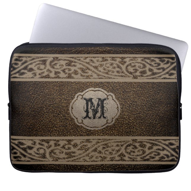 Protection Pour Ordinateur Portable Cuir Brown. Monogramme personnalisé (Devant)