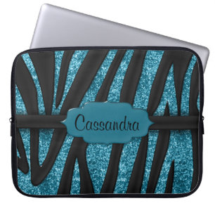 Protection Pour Ordinateur Portable Cute Blue Black Glittery Zebra Stria Print
