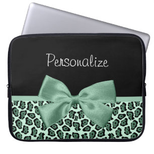 Protection Pour Ordinateur Portable Cute Green Jaguar Imprimer Girl Jade Bow et nom