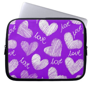 Protection Pour Ordinateur Portable Cute violet blanc Scribblé Coeur avec script d'amo