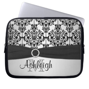 Protection Pour Ordinateur Portable Damas gris noir avec manches d'ordinateur portable