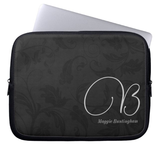 Protection Pour Ordinateur Portable Damas noir monogramme de 10 po (Devant)