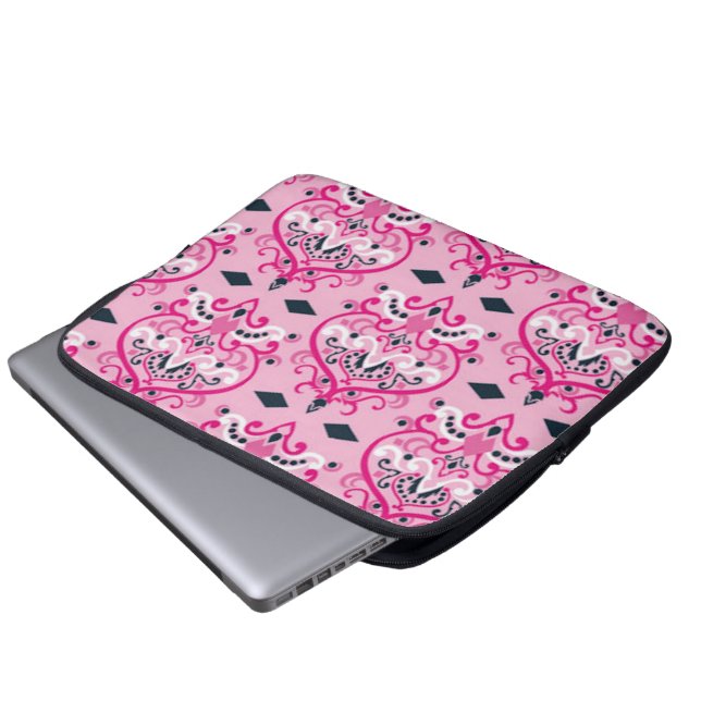 Protection Pour Ordinateur Portable Damas rose et noir (Devant bas)