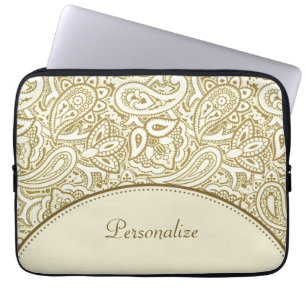 Protection Pour Ordinateur Portable Damassé de luxe de Paisley d'or et d'ivoire avec