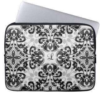 Protection Pour Ordinateur Portable Décor victorien noir et gris damassé 13 pouces