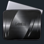 Protection Pour Ordinateur Portable Design géométrique moderne en métal noir<br><div class="desc">Style métallique brillant noir,  motif en acier inoxydable. monogramme personnalisé et optionnel. Disponible sur d'autres produits et peut être demandé pour n'importe quel des produits offerts à Zazzle. La brillance est une illusion numérique et non une véritable brillance métallique.</div>