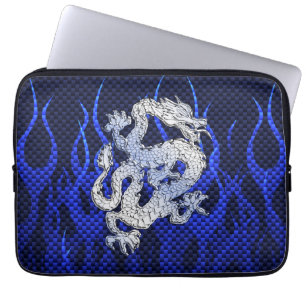 Protection Pour Ordinateur Portable Dragon Bleu Chrome comme flammes de fibre de carbo
