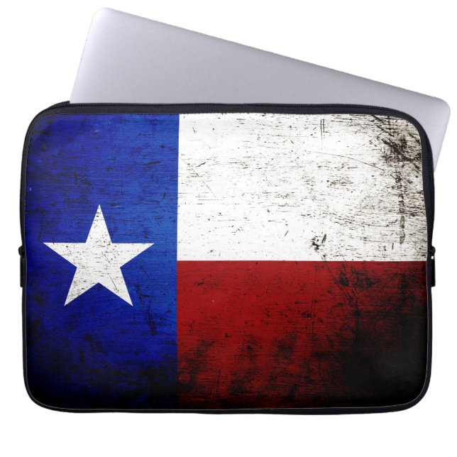 Protection Pour Ordinateur Portable Drapeau grunge noir d'état du Texas (Devant)