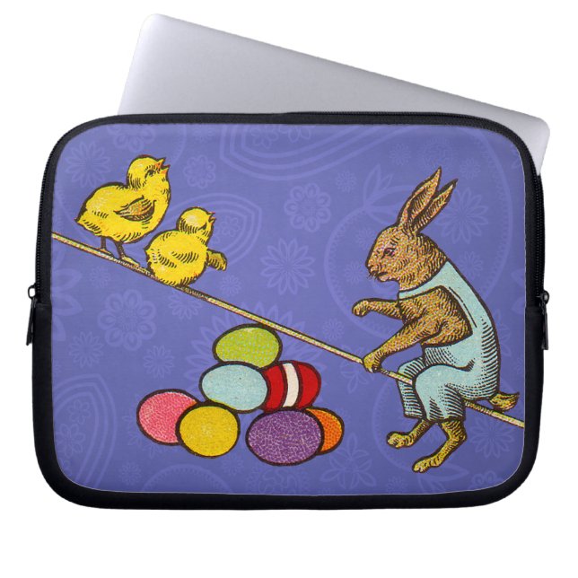 Protection Pour Ordinateur Portable Easter Bunny chicks eggs illustration (Devant)
