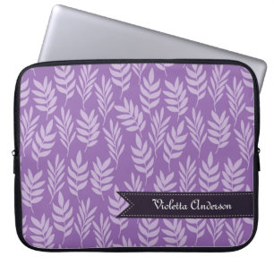 Protection Pour Ordinateur Portable Élégant Ajouter son nom Purple et Feuilles de lava