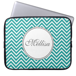 Protection Pour Ordinateur Portable Elégant, classique turquoise et blanc chevron zigz