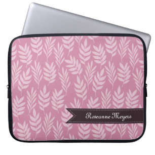 Protection Pour Ordinateur Portable Élégant Feuille Rose Doux Motif Avec Nom De Fille