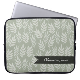 Protection Pour Ordinateur Portable Élégant Feuille Sage Green Motif avec nom