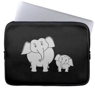 Protection Pour Ordinateur Portable Éléphants mignons. Bande dessinée sur le noir