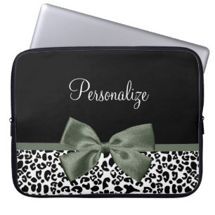 Protection Pour Ordinateur Portable Empreinte de léopard animal Motif noir vert Bow