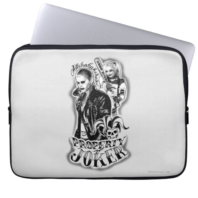 Protection Pour Ordinateur Portable Équipe de suicide | Joker & Harley Airbrush Tattoo (Devant)