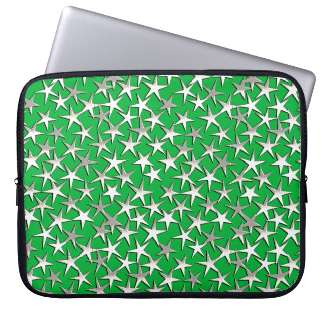 Protection Pour Ordinateur Portable étoiles d'argent sur vert émeraude (Devant)