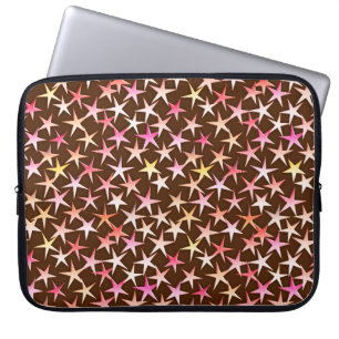 Protection Pour Ordinateur Portable Étoiles satinées, rose sur chocolat