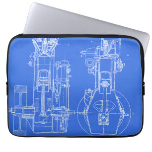 PROTECTION POUR ORDINATEUR PORTABLE FAB DESSIN MÉCANIQUE BLUEPRINT BLEU BLANC