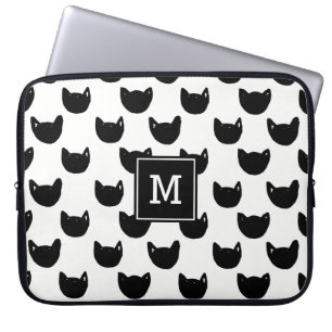 Protection Pour Ordinateur Portable Fille chic Doodle chat noir Monogramme Personnalis