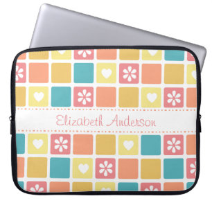 Protection Pour Ordinateur Portable Fille Coeur Carré Motif Retro Fleurs de marguerite
