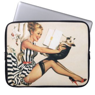 Protection Pour Ordinateur Portable Fille épinglée amoureuse des chiots - Art Pin-up R