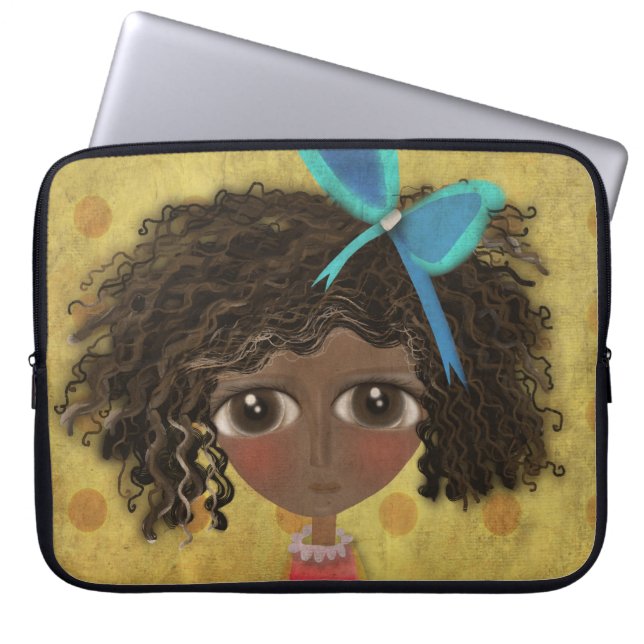 Protection Pour Ordinateur Portable Fille Whimsical des cheveux Brown (Devant)