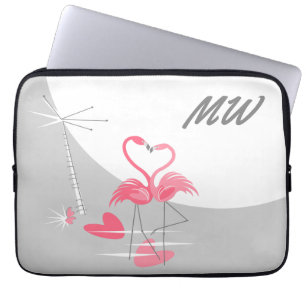 Protection Pour Ordinateur Portable Flamant rose Love Moon Monogram poche portable 13"