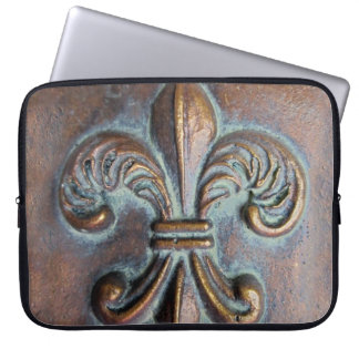Protection Pour Ordinateur Portable Fleur De Lis, Revêtement De Cuivre Âgé Imprimé