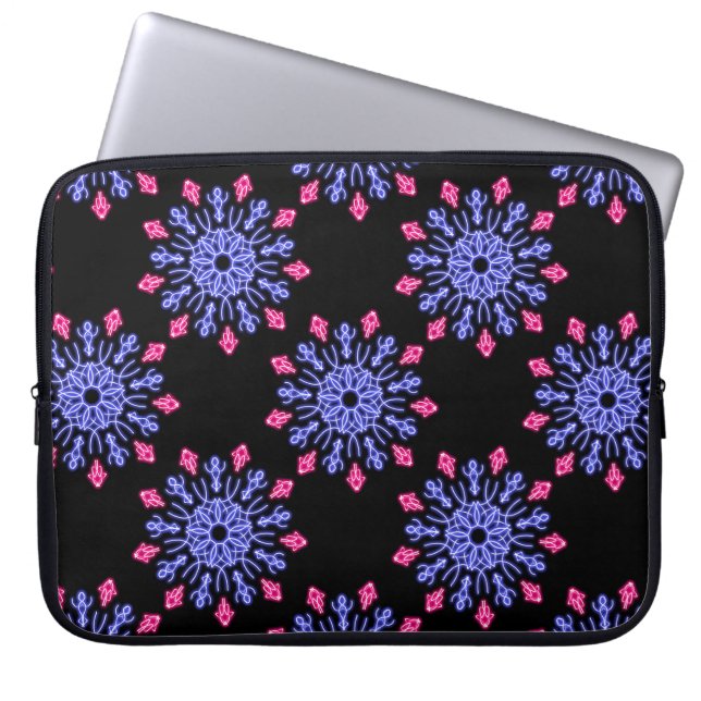 Protection Pour Ordinateur Portable Fleur de néon bleu et rouge (Devant)