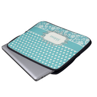 Protection Pour Ordinateur Portable Fleurs et pois de turquoise