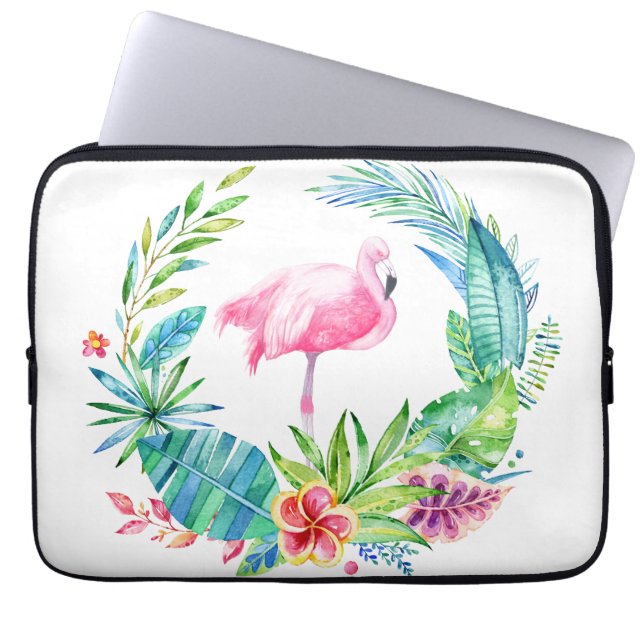 Protection Pour Ordinateur Portable Fleurs tropicales Serre et Flamant rose rose (Devant)