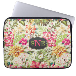 Protection Pour Ordinateur Portable Floral tropical rose et vert