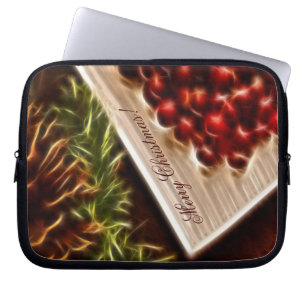 Protection Pour Ordinateur Portable Fractal Cranberry Christmas with Customizable Text