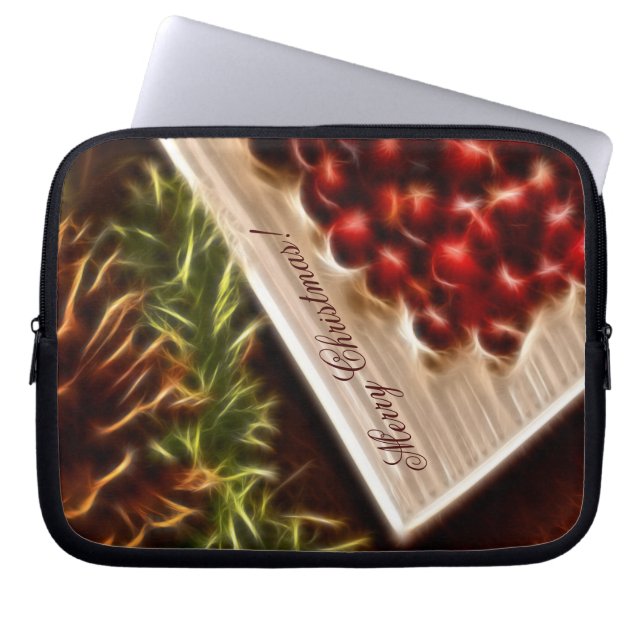 Protection Pour Ordinateur Portable Fractal Cranberry Christmas with Customizable Text (Devant)
