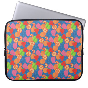 Protection Pour Ordinateur Portable Fruits d'été colorés Motif sur le bleu profond