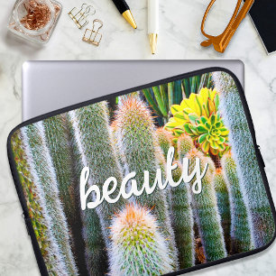 Protection Pour Ordinateur Portable Fuzzy Green Cactus Succulent Photo Script Beauté