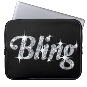 Protection Pour Ordinateur Portable Glam faux diamants d'argent Texte de Bling en noir