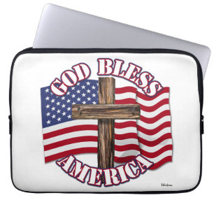 Protection Pour Ordinateur Portable God Bless American with Usa Flag & Cross