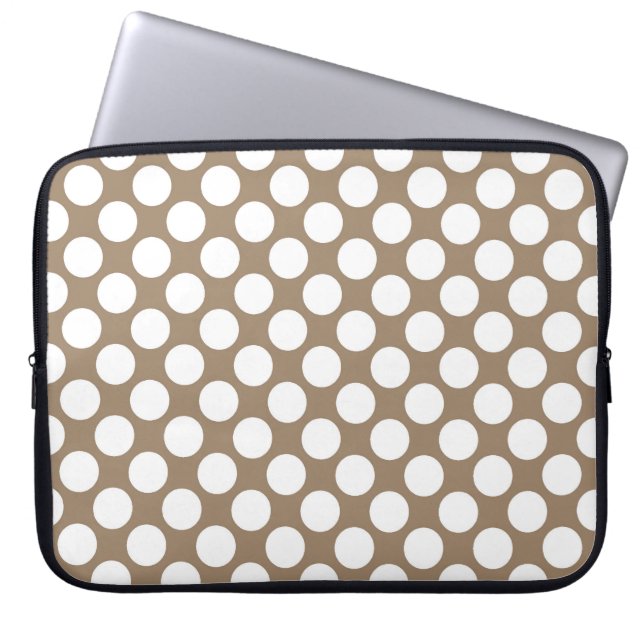 Protection Pour Ordinateur Portable Grands points rétro - blanc et taupe (Devant)