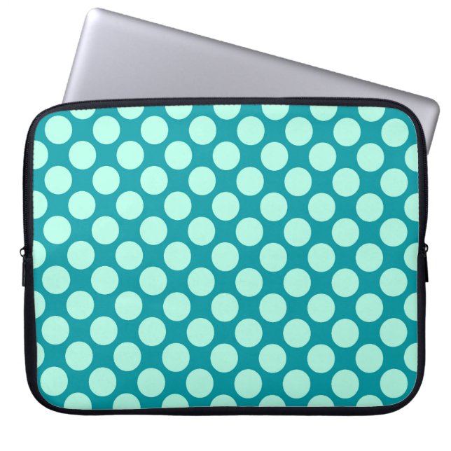 Protection Pour Ordinateur Portable Grands points rétro - turquoise et aqua (Devant)